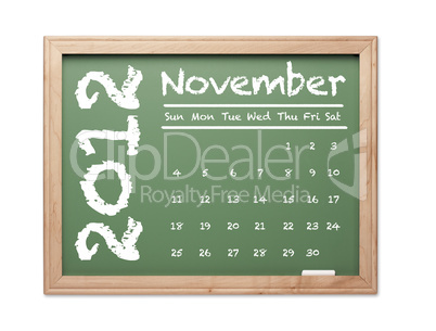 November 2012 Calendar on Green Chalkboard