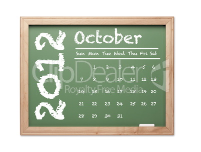 October 2012 Calendar on Green Chalkboard