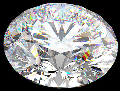 Top side view of large round diamond isolated