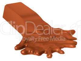 Molten chocolate bar isolated on white