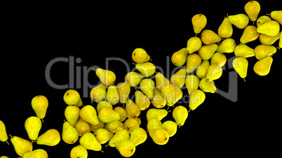 Ripe yellow pears flow isolated on black
