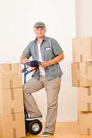 Messenger mature male courier delivering parcels