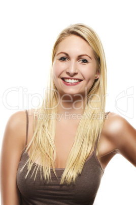 portrait einer schönen glücklichen blonden frau