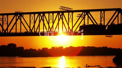 railway bridge at sunset