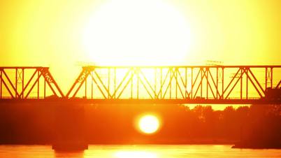 railway bridge at sunset