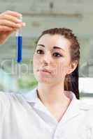 Portrait of a cute student looking at a test tube