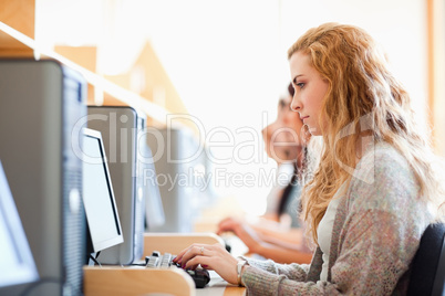 Student working with a computer