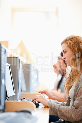 Portrait of a student working with a computer