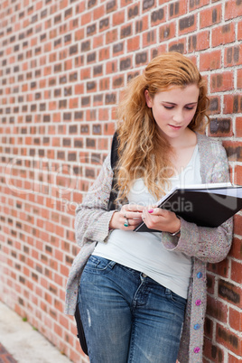 Portrait of a lovely student reading her notes