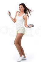 Woman with dumbbells.
