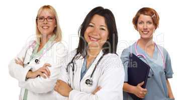 Three Female Doctors or Nurses on White