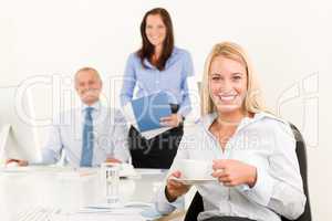 Business team pretty businesswoman drink coffee