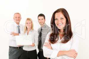 Business woman pretty with colleagues posing