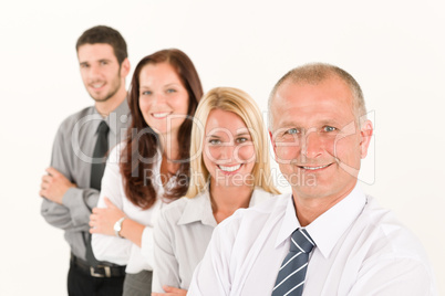 Business team happy standing in line portrait