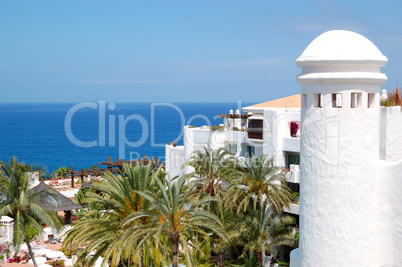Recreation area and beach of luxury hotel, Tenerife island, Spai