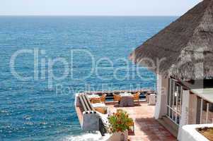 Open-air restaurant with a view on Atlantic Ocean, Tenerife isla