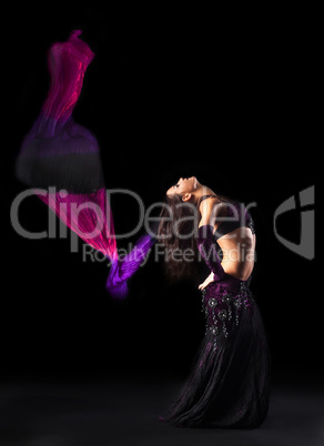 girl in oriental arabic costume dance with fantail