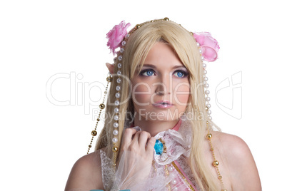 Young girl in fairy-tale doll cosplay costume