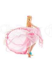 Young girl in fairy-tale doll costume isolated