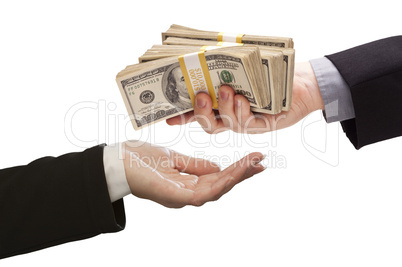 Handing Over Cash to Other Hand on White