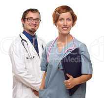 Two Doctors or Nurses on a White Background