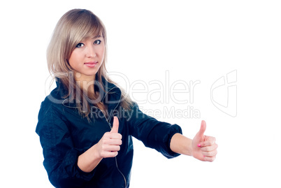 Girl showing thumb up gesture