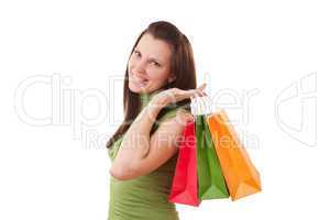 happy shopping girl holding bags