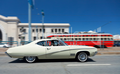 Vintage retro car on city street