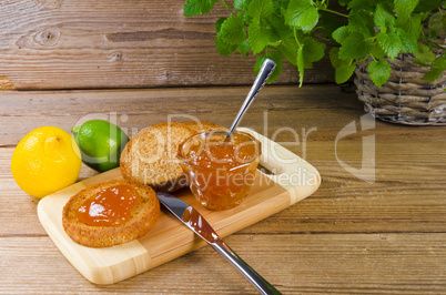 light culinary- rusk with apricot jam