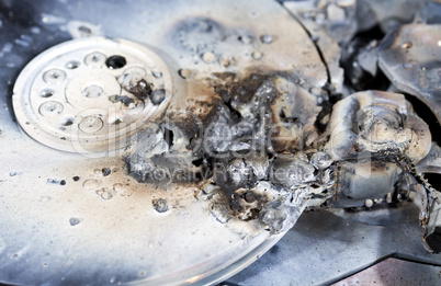 dead hard drive in close up