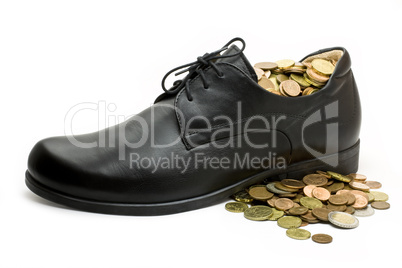 black business shoe with money