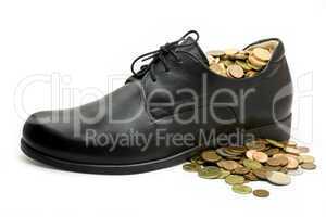 black business shoe with money