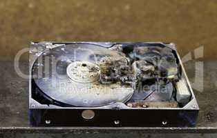 dead hard drive in close up