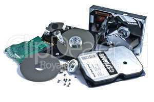 Parts of hard drive with fantasy label