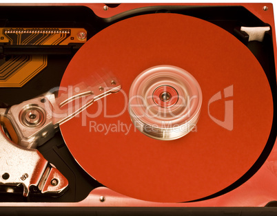 red platter from open hard drive