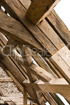 wooden framework on ancient roof