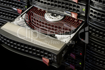 open hard disk with symbolized data