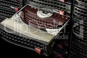open hard disk with symbolized data