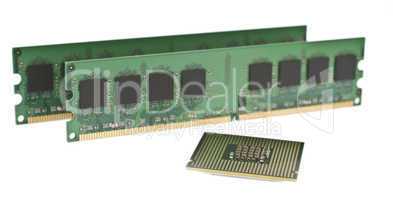 two ddr2 memory modules and a cpu