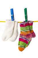 four socks on a clothesline