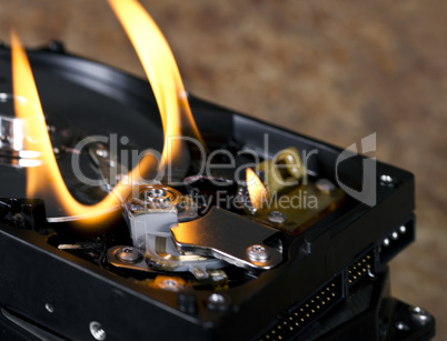flames on open hard drive