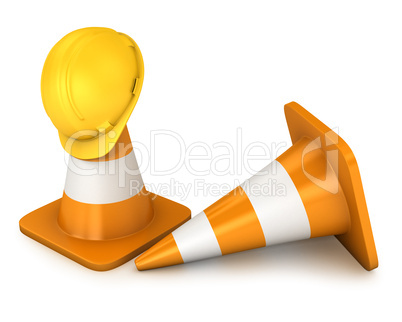 Two roadcones and yellow helmet