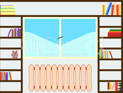 bookshelf around window