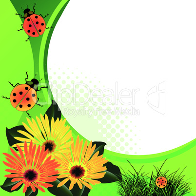 ladybugs over abstract floral background
