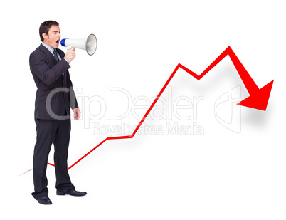 Unsuccessful businessman using a megaphone