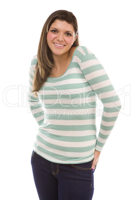 Pretty Smiling Ethnic Female Portrait on White