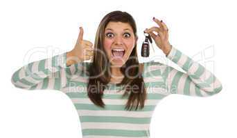 Ethnic Female with Car Keys and Thumbs Up on White