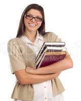 Ethnic Student with Books on White