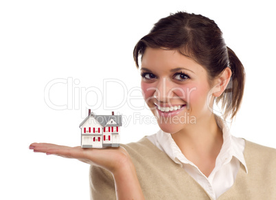 Ethnic Female with Small House on White