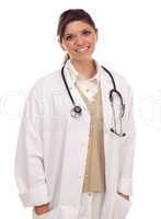 Pretty Smiling Ethnic Female Doctor or Nurse on White